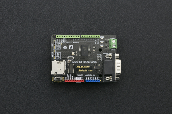 CAN BUS Shield for Arduino, MCP2515, MicroSD, DB9, UART, I2C