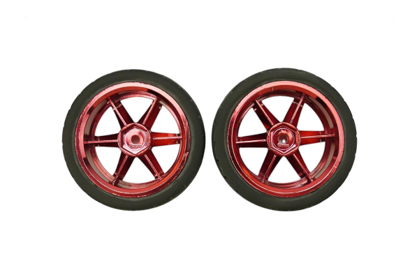 Rubber Wheel Pair D65mm - Red, 26mm Width, Fits 2WD/4WD