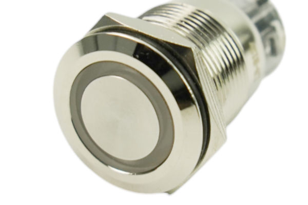 Pushbutton Metal illuminated-Blue Ring, IP67, 5-12V LED, 19mm