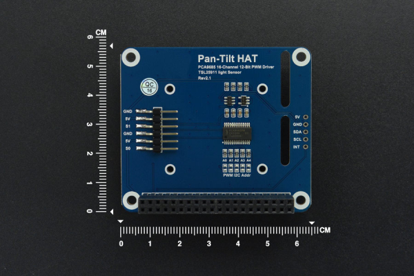 Pan-Tilt HAT, 2-DOF, I2C, 12-bit PWM, Light Sensor