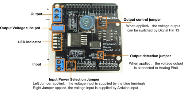 Power Shield, Arduino Compatible, 4.5-35V, 1.25-12V, 3A Peak