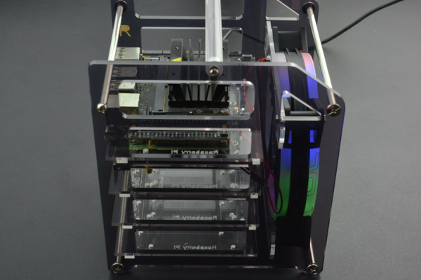 Rack Tower for Raspberry Pi 4B/3B & Jetson Nano, 4-Layer, LED Fan