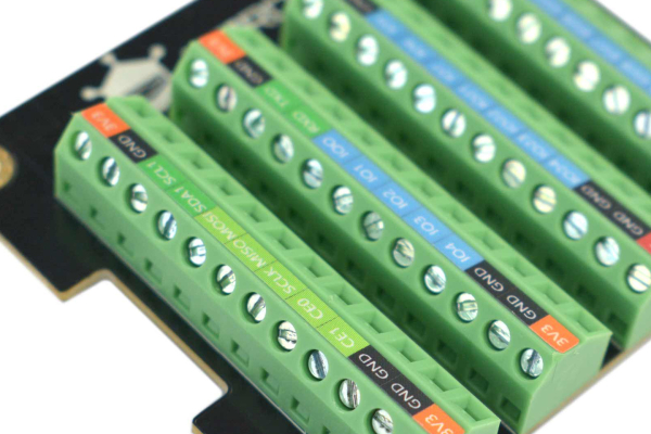 GPIO Terminal Block HAT, Raspberry Pi 4B, LED Indicators, Color Silkscreen