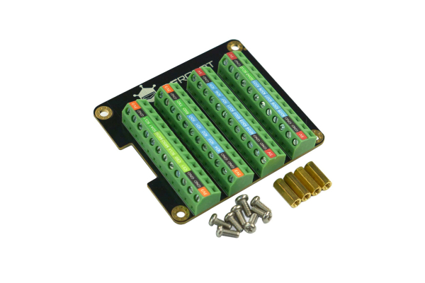 GPIO Terminal Block HAT, Raspberry Pi 4B, LED Indicators, Color Silkscreen