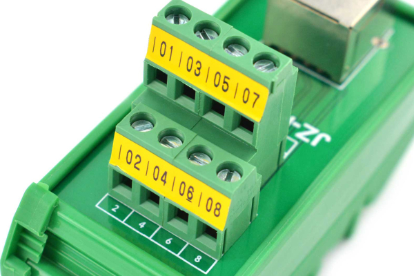 RJ45 Terminal Block Adapter - Horizontal, DIN Rail, 8-Port, Green