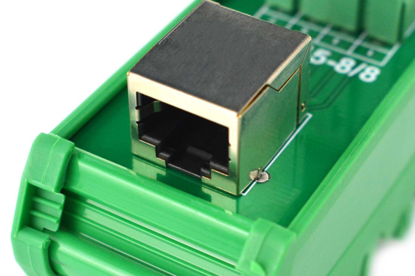 RJ45 Terminal Block Adapter - Horizontal, DIN Rail, 8-Port, Green