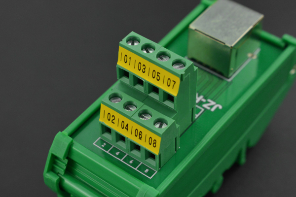 RJ45 Terminal Block Adapter - Horizontal, DIN Rail, 8-Port, Green