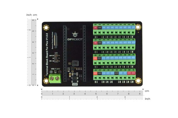 Terminal Block Board, Raspberry Pi Pico, 7-24V, GDI, LED Indicators