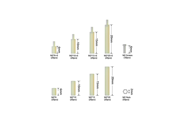 Nylon Screw and Mounting Kit - White, M2, 260 Pieces, Assorted Lengths