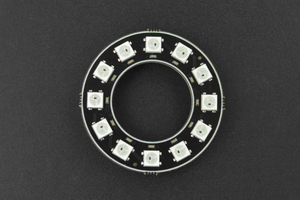 RGB LED Ring Lamp WS2812-12, 12 Beads, Full-Color, Cascadable