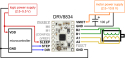 Forbindelsesdiagram: mikrocontroller til DRV8834 (1/4-step-mode)